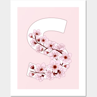 Colorful capital letter S patterned with sakura twig Posters and Art